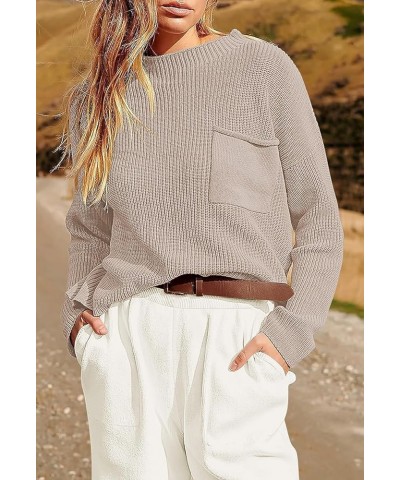 Women 2 Piece Sweater Set Mock Neck Long Sleeve Knit Top High Waist Pant Sweatsuit Lounge Sets Sand White $26.99 Sleep & Lounge