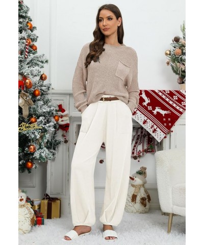 Women 2 Piece Sweater Set Mock Neck Long Sleeve Knit Top High Waist Pant Sweatsuit Lounge Sets Sand White $26.99 Sleep & Lounge