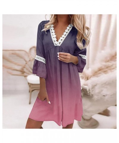 Boho Dresses for Women,2024 Spring Summer Trendy Floral Print Lace Patchwork Beach Dress,Casual V Neck Bell Sleeve Mini Dress...