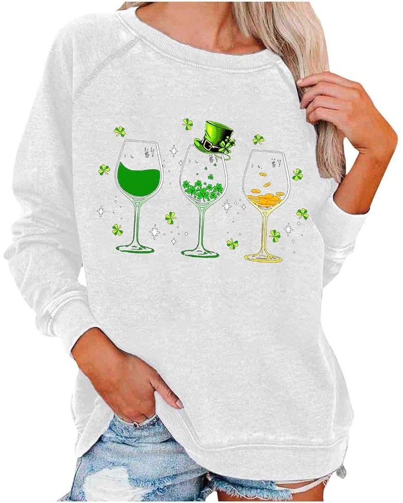 Women St. Patrick's Day Shirts Long Sleeves Casual Clover Print Round Neck Sweatshirt Pullover Loose Tunic Tops 1_white $8.99...