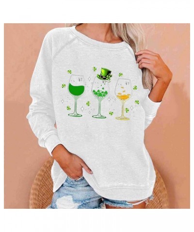 Women St. Patrick's Day Shirts Long Sleeves Casual Clover Print Round Neck Sweatshirt Pullover Loose Tunic Tops 1_white $8.99...