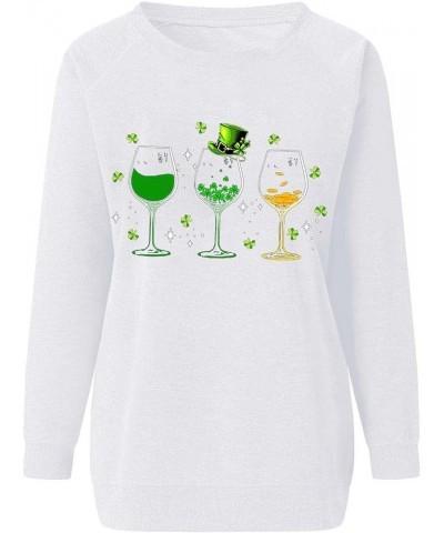 Women St. Patrick's Day Shirts Long Sleeves Casual Clover Print Round Neck Sweatshirt Pullover Loose Tunic Tops 1_white $8.99...