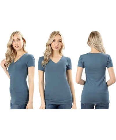 3 Pack, 4 Pack, 6 Pack V Neck Shirts for Women Short Sleeve T-Shirts Black 4 Pcs $20.70 T-Shirts