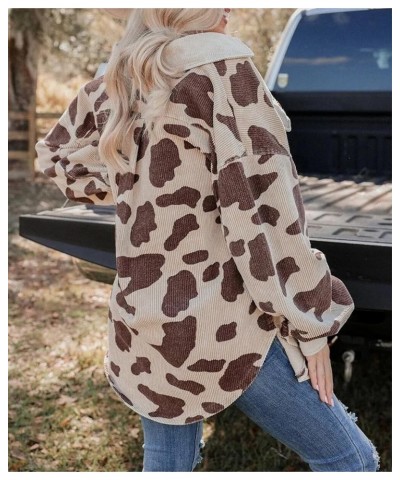 Womens Oversized Leopard Corduroy Jacket Shacket Long Sleeve Button Down Shirt Jacket Coats Apricot $18.27 Jackets