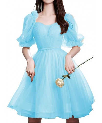 Sweetheart Tulle Homecoming Dresses for Teens Short Prom Dress Juniors 2024 Puffy Sleeves Cocktail Dress Sky Blue $48.44 Dresses