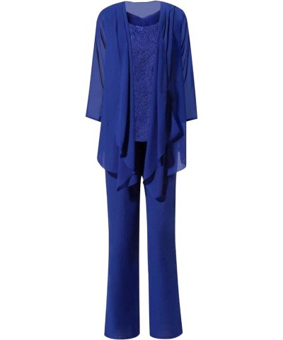 3 Pieces Mother of The Bride Dress Pant Suits Lace Evening Formal Dress Chiffon Wedding Guest Groom Dress Women's Royal Blue ...