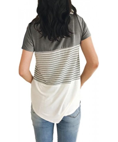 Round Neck Triple Color Block Stripe T-Shirt Grey $11.87 T-Shirts