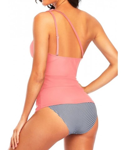 Two Piece Swimsuits for Women Tummy Control Bathing Suit One Shoulder Tankini Top with Bikini Bottoms Pink Striped $23.99 Swi...