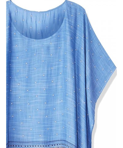 Women's Beach Kaftan Crewneck Swimsuit Cover up for Bathing Suit with Floral Pattern A-blue Print $15.43 Swimsuits