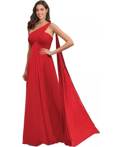 One Shoulder Bridesmaid Dresses for Wedding Long Chiffon Ruched Bust Formal Evening Dress Red $27.50 Dresses