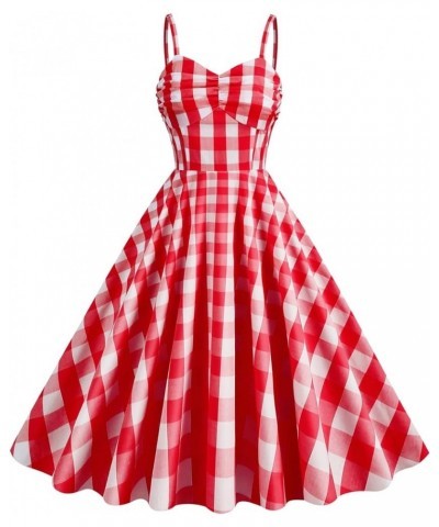 Women's Vintage Plaid Dress Spaghetti Strap Gingham A-line Swing Cocktail Party Dresses Red-spaghetti Straps $13.75 Dresses