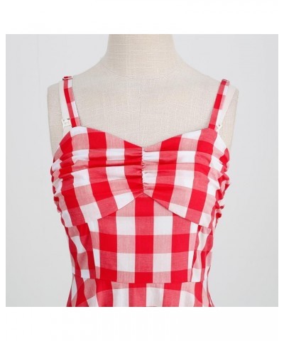 Women's Vintage Plaid Dress Spaghetti Strap Gingham A-line Swing Cocktail Party Dresses Red-spaghetti Straps $13.75 Dresses