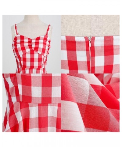 Women's Vintage Plaid Dress Spaghetti Strap Gingham A-line Swing Cocktail Party Dresses Red-spaghetti Straps $13.75 Dresses