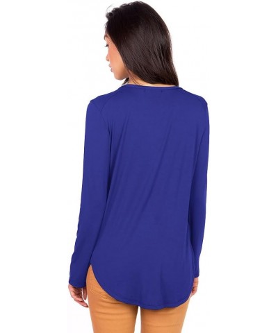 Women's Basic Long Sleeve V-Neck Top Royal Blue $9.66 Tops