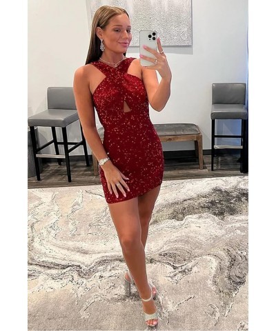 Halter Short Tight Homecoming Dresses for Teens Sparkly Bodycon Cocktail Party Gowns YZTS071 A-orange $29.67 Dresses