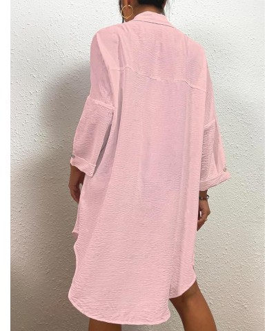 Womens Modern Swimsuit Cover Up Blouse Button Down Shirt Dresses Tops Pink $15.40 Swimsuits