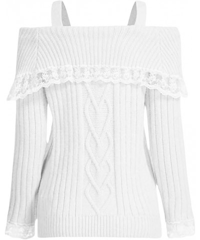 Women Off The Shoulder Sweater Cold Shoulder Top Y2k Knit Fall Sweater Top B White $12.74 Sweaters