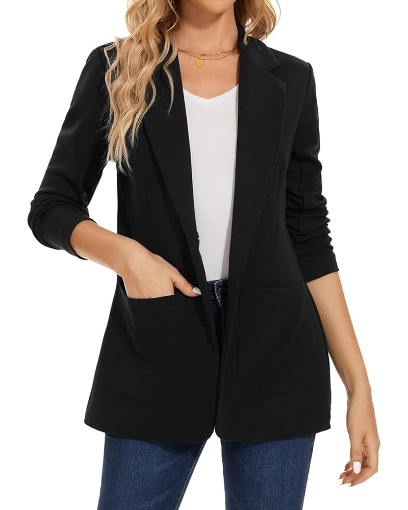 Blazers for Women Casual Long Sleeve Open Front Cardigan Button Work Office Blazers Jackets with Pockets Black $21.31 Blazers