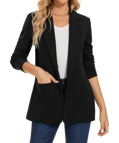 Blazers for Women Casual Long Sleeve Open Front Cardigan Button Work Office Blazers Jackets with Pockets Black $21.31 Blazers