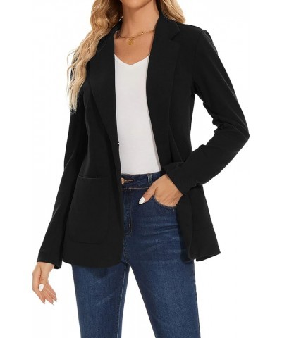 Blazers for Women Casual Long Sleeve Open Front Cardigan Button Work Office Blazers Jackets with Pockets Black $21.31 Blazers