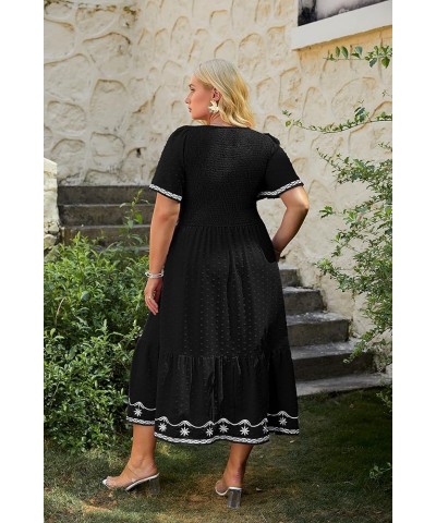 Women's Plus Size Summer Casual Short Sleeve Smocked Square Neck A Line Flowy Midi Dress Long Dress Plus Black $26.99 Dresses