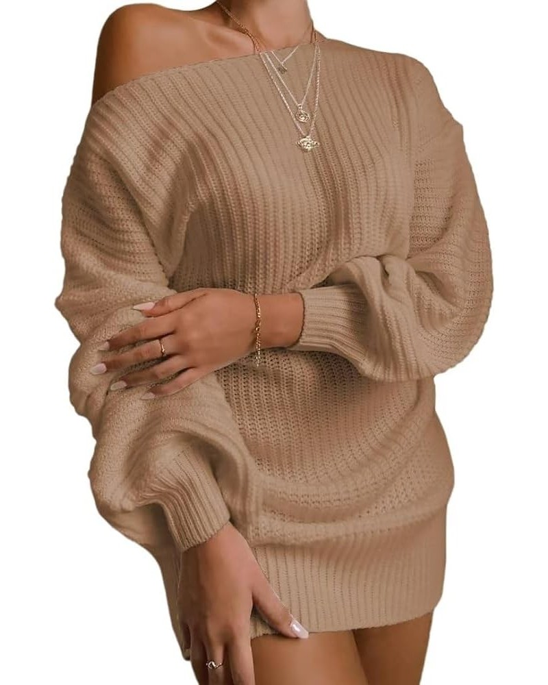 Off The Shoulder Sweater Dress Fall Dress Winter Dress for Women Cable Crochet Knitted Jumper Sweater Khaki $18.06 Sweaters