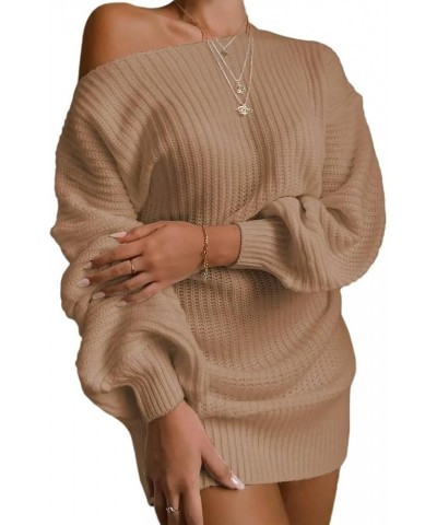 Off The Shoulder Sweater Dress Fall Dress Winter Dress for Women Cable Crochet Knitted Jumper Sweater Khaki $18.06 Sweaters