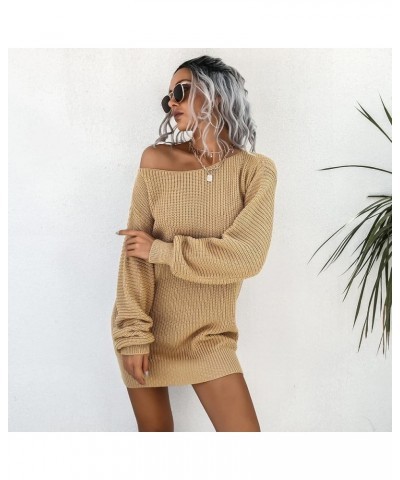 Off The Shoulder Sweater Dress Fall Dress Winter Dress for Women Cable Crochet Knitted Jumper Sweater Khaki $18.06 Sweaters