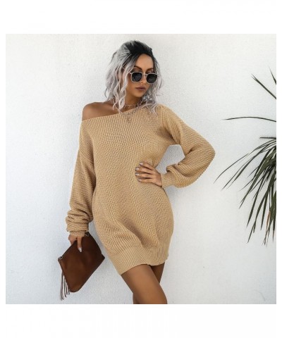 Off The Shoulder Sweater Dress Fall Dress Winter Dress for Women Cable Crochet Knitted Jumper Sweater Khaki $18.06 Sweaters