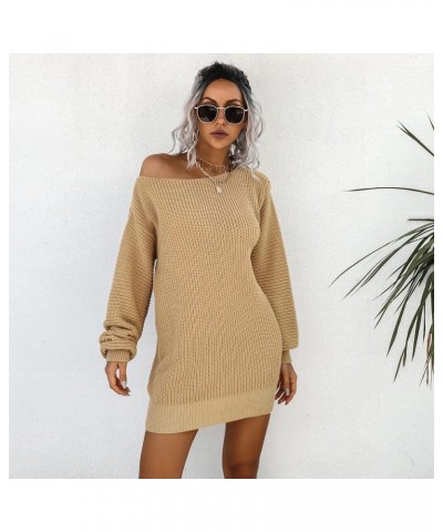 Off The Shoulder Sweater Dress Fall Dress Winter Dress for Women Cable Crochet Knitted Jumper Sweater Khaki $18.06 Sweaters