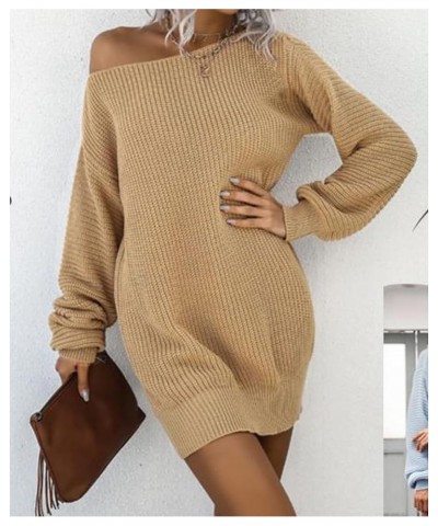 Off The Shoulder Sweater Dress Fall Dress Winter Dress for Women Cable Crochet Knitted Jumper Sweater Khaki $18.06 Sweaters