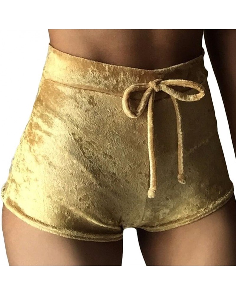 Women Sexy Velvet Shorts Exercise Workout Bottoms Shorts, Two Size up Golden $6.30 Shorts