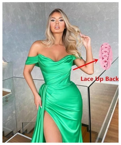 Women's Off The Shoulder Prom Dress with Slit Long Wrap Satin Ruched Formal Evening Gowns Pink $29.11 Dresses