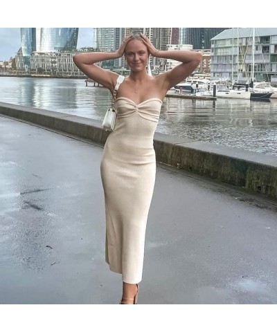 Women Strapless Cutout Maxi Dress Sexy Backless Ruched Bodycon Dresses Knitted Spaghetti Strap Halter Long Dress Party Twist ...