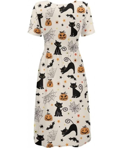 Women's Mulicolor Summer Short Sleeve Casual Dress V-Neck Party Dress with Pockets Size S-4XL Halloween Pumpkin and Web $18.4...