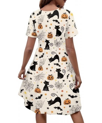 Women's Mulicolor Summer Short Sleeve Casual Dress V-Neck Party Dress with Pockets Size S-4XL Halloween Pumpkin and Web $18.4...