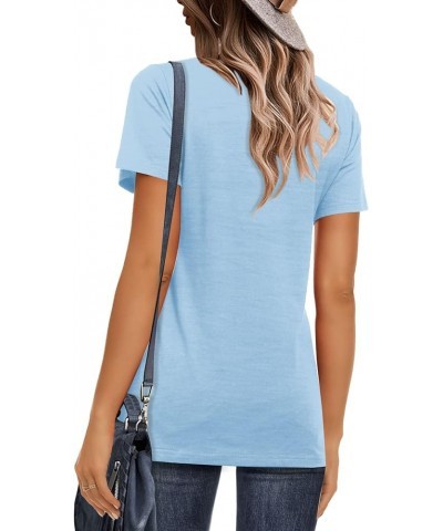 Womens Tops Short/Long Sleeve T-Shirts Fitted Cotton Crewneck Tee C:light Blue $12.00 T-Shirts