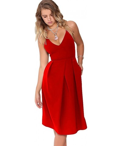 Women's Deep V Neck Adjustable Spaghetti Straps Summer Dress Sleeveless Sexy Backless Party Dresses with Pockets Red $21.96 D...