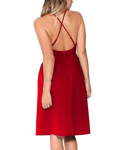 Women's Deep V Neck Adjustable Spaghetti Straps Summer Dress Sleeveless Sexy Backless Party Dresses with Pockets Red $21.96 D...