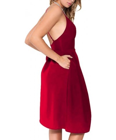 Women's Deep V Neck Adjustable Spaghetti Straps Summer Dress Sleeveless Sexy Backless Party Dresses with Pockets Red $21.96 D...