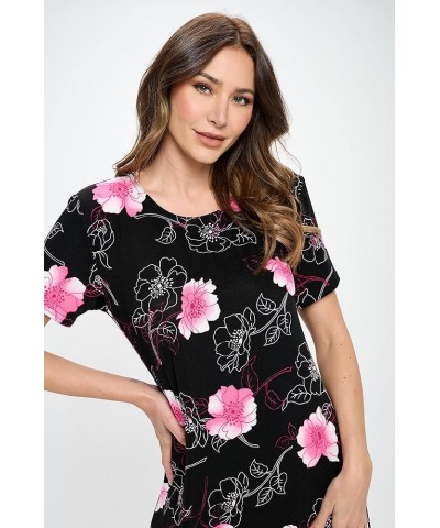 Women's Print Long Midi Dress – Short Sleeve Stretch Casual Swing Flowy Printed T Shirt One Piece W380 Pink $21.47 Dresses