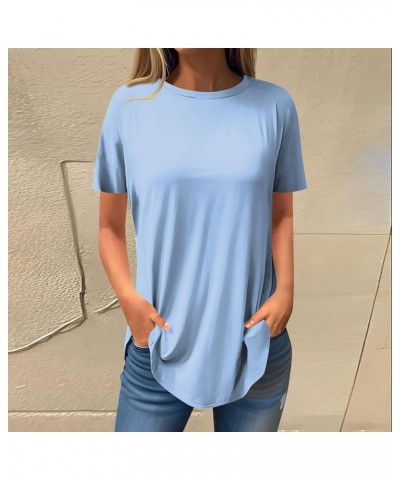 Going Out Tops for Women Summers School Basic Blouse Short Sleeve Plus Size Slim Fit Tees Stretch Round Neck Tops 01sky Blue ...