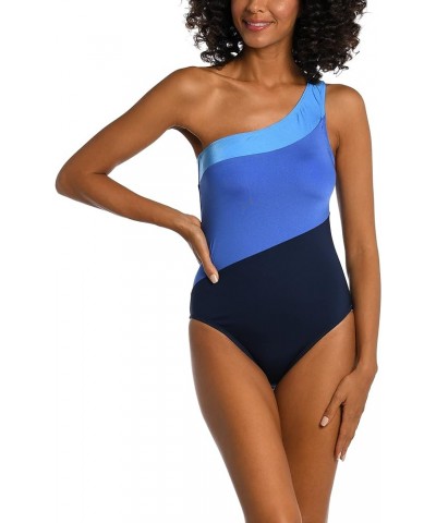 Women's One Shoulder One Piece Swimsuit Indigo $17.76 Swimsuits