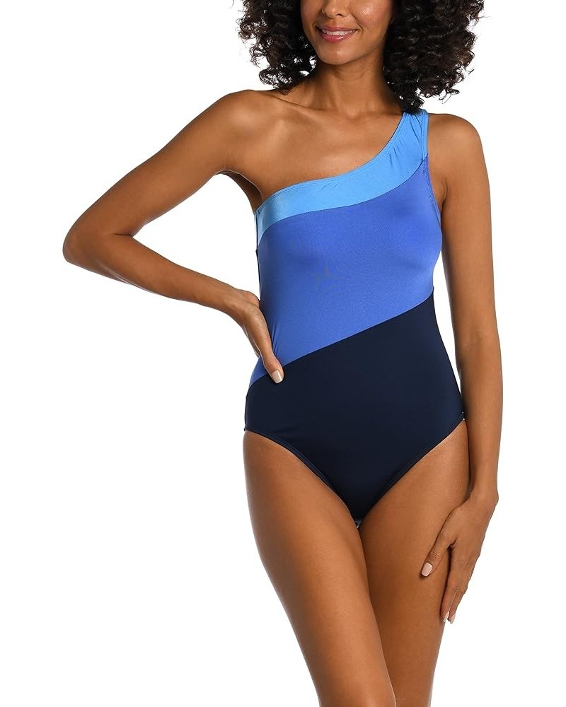 Women's One Shoulder One Piece Swimsuit Indigo $17.76 Swimsuits