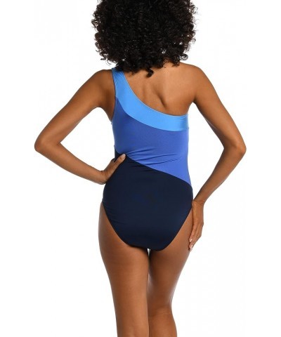 Women's One Shoulder One Piece Swimsuit Indigo $17.76 Swimsuits