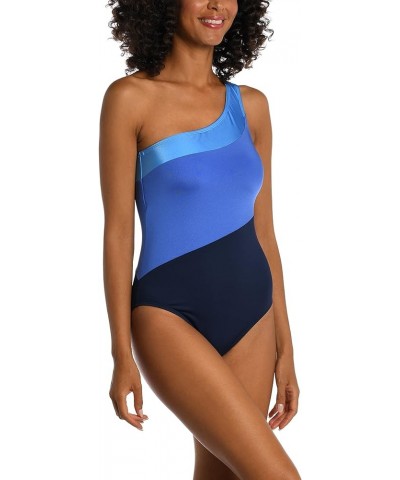 Women's One Shoulder One Piece Swimsuit Indigo $17.76 Swimsuits