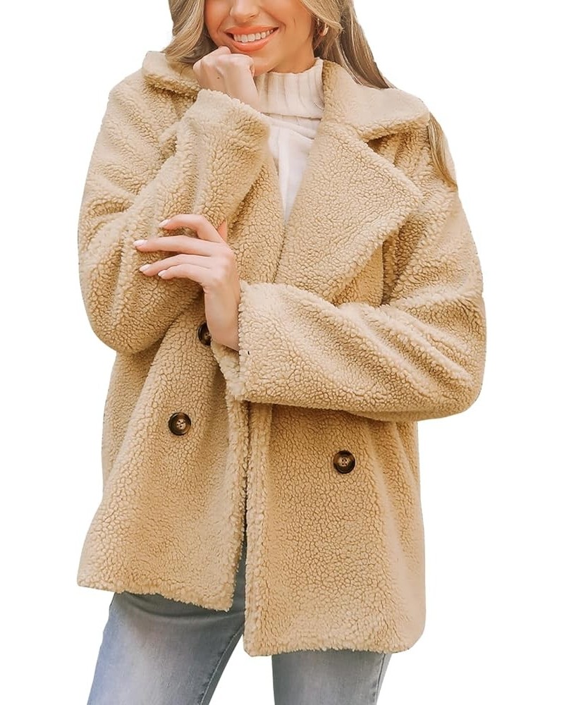 Women's 2023 Fashion Winter Coat Long Sleeve Lapel Teddy Bear Faux Shearling Shaggy Oversized Jacket Khaki $23.13 Coats