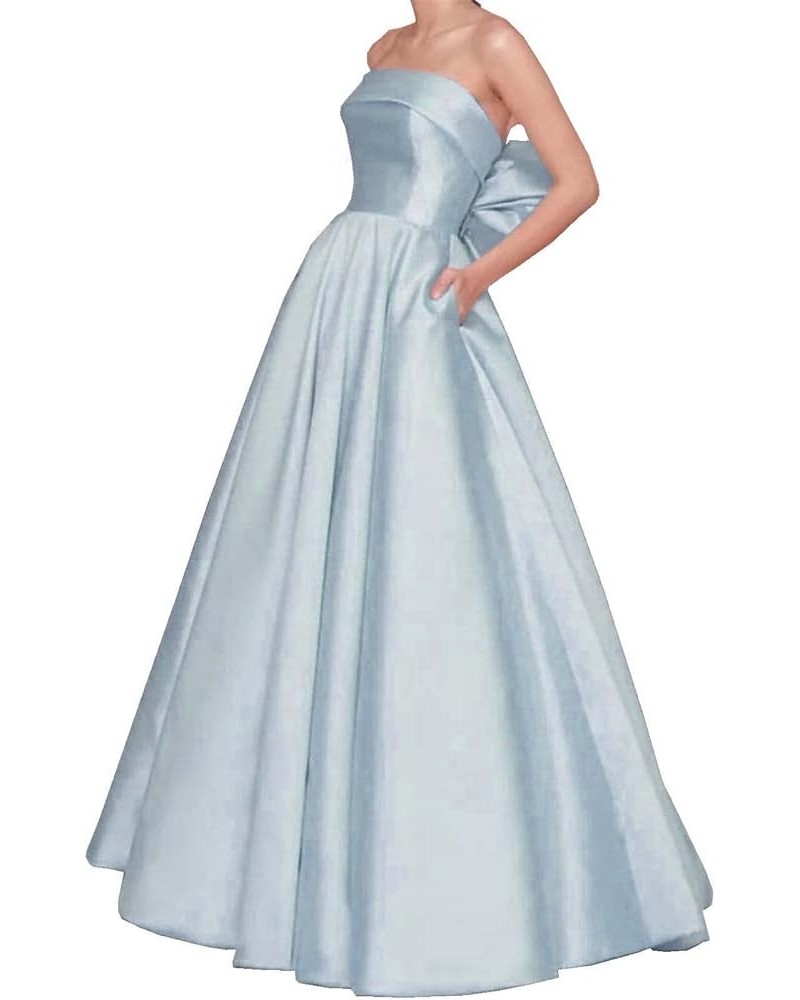 Women's A-Line Strapless Floor Length Satin Bow Evening Dresses with Pocket Long Simple Elegant Prom Dresses Sky Blue $37.40 ...