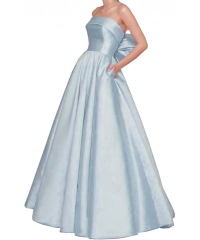 Women's A-Line Strapless Floor Length Satin Bow Evening Dresses with Pocket Long Simple Elegant Prom Dresses Sky Blue $37.40 ...