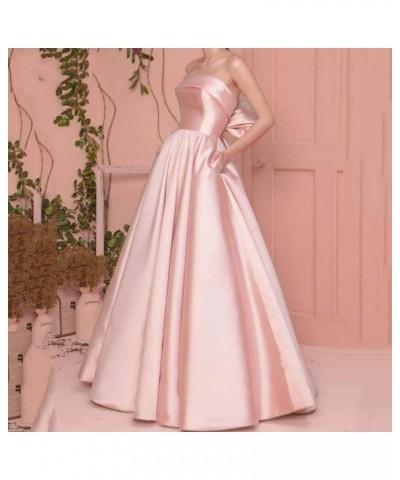 Women's A-Line Strapless Floor Length Satin Bow Evening Dresses with Pocket Long Simple Elegant Prom Dresses Sky Blue $37.40 ...